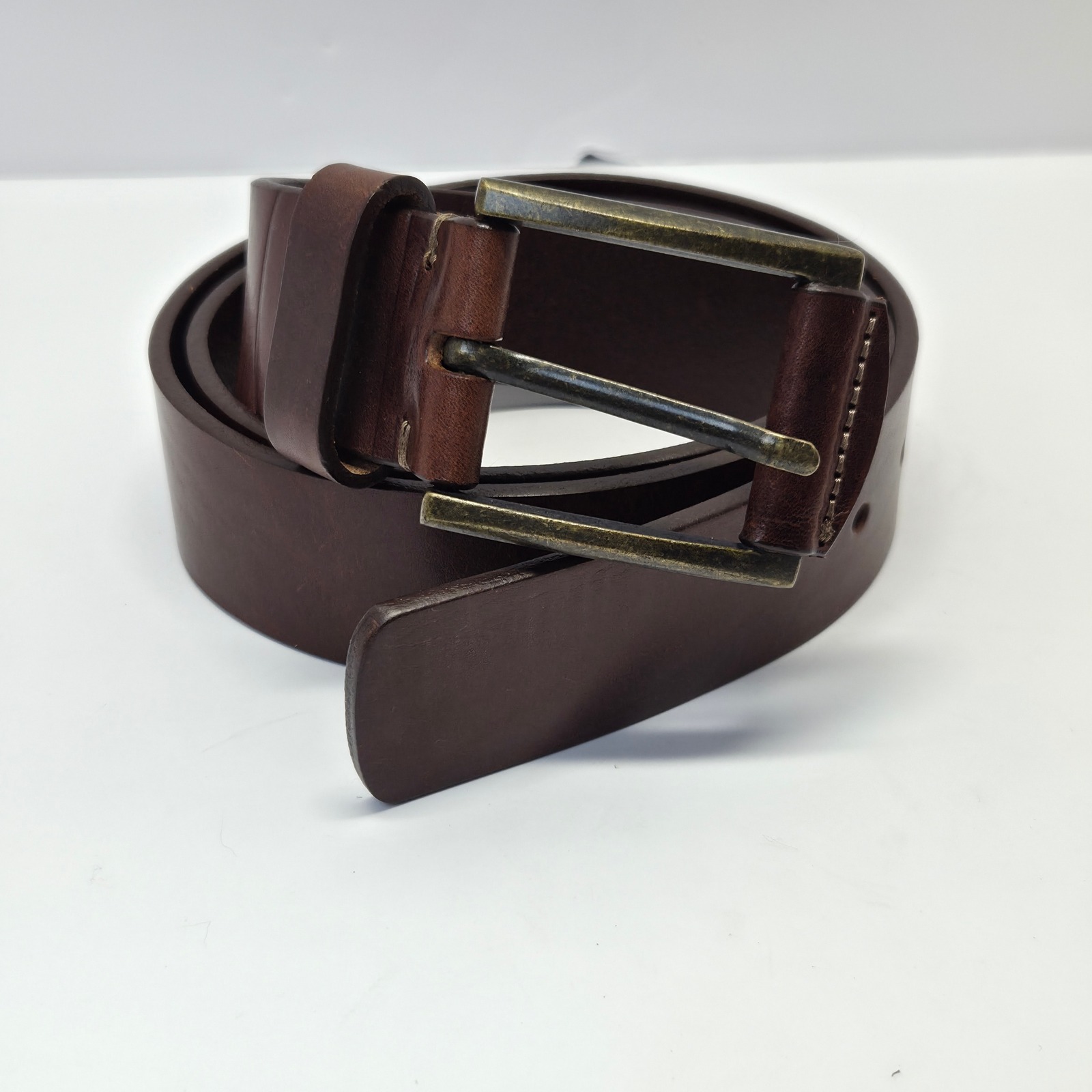 Mara Giordani Leather Belt 40/100 M/L Brown Handmade Italy Antique Brass Buckle